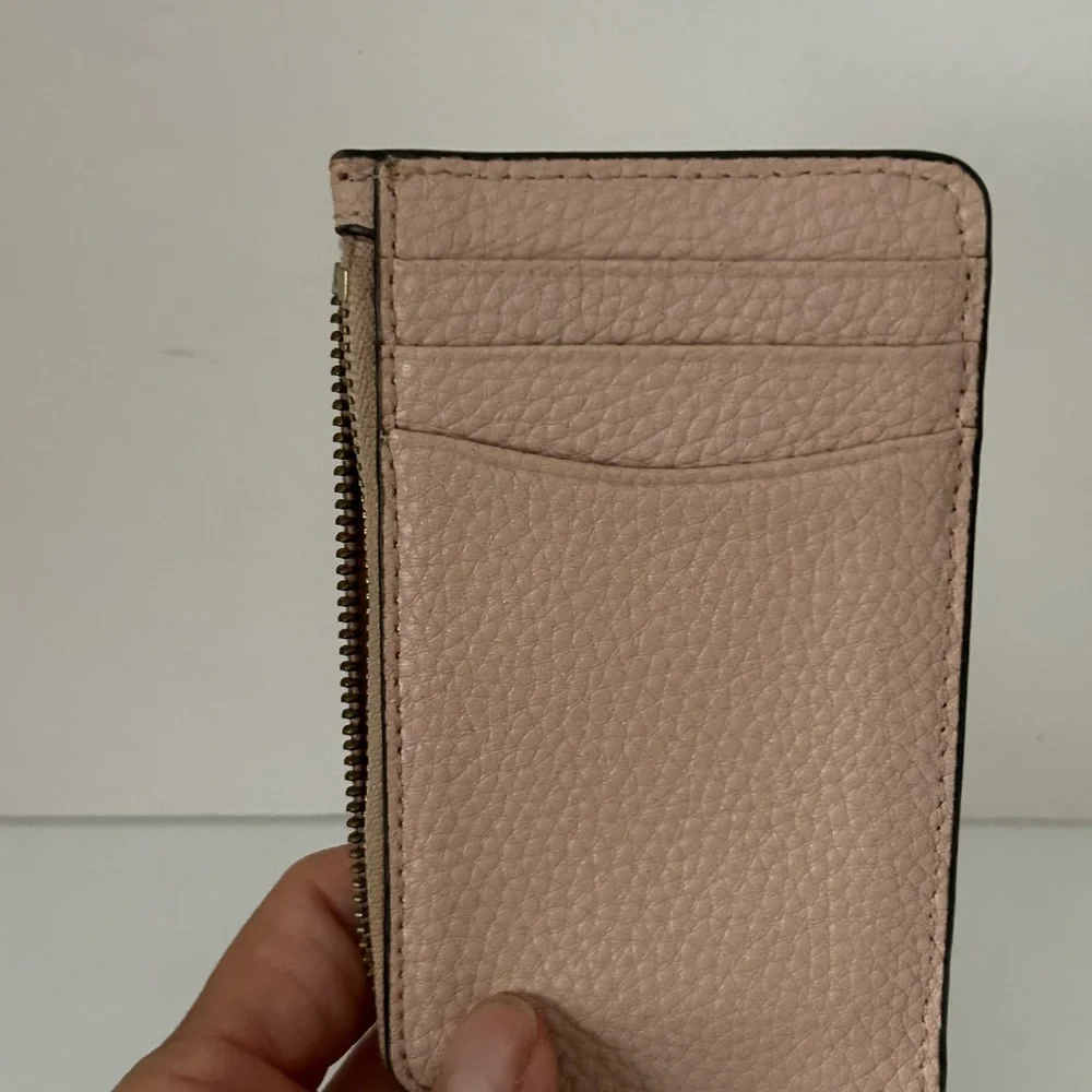 Kate Spade New York Poppy Pebbled Leather Card Wallet Zip Around‎ Pink Keyring